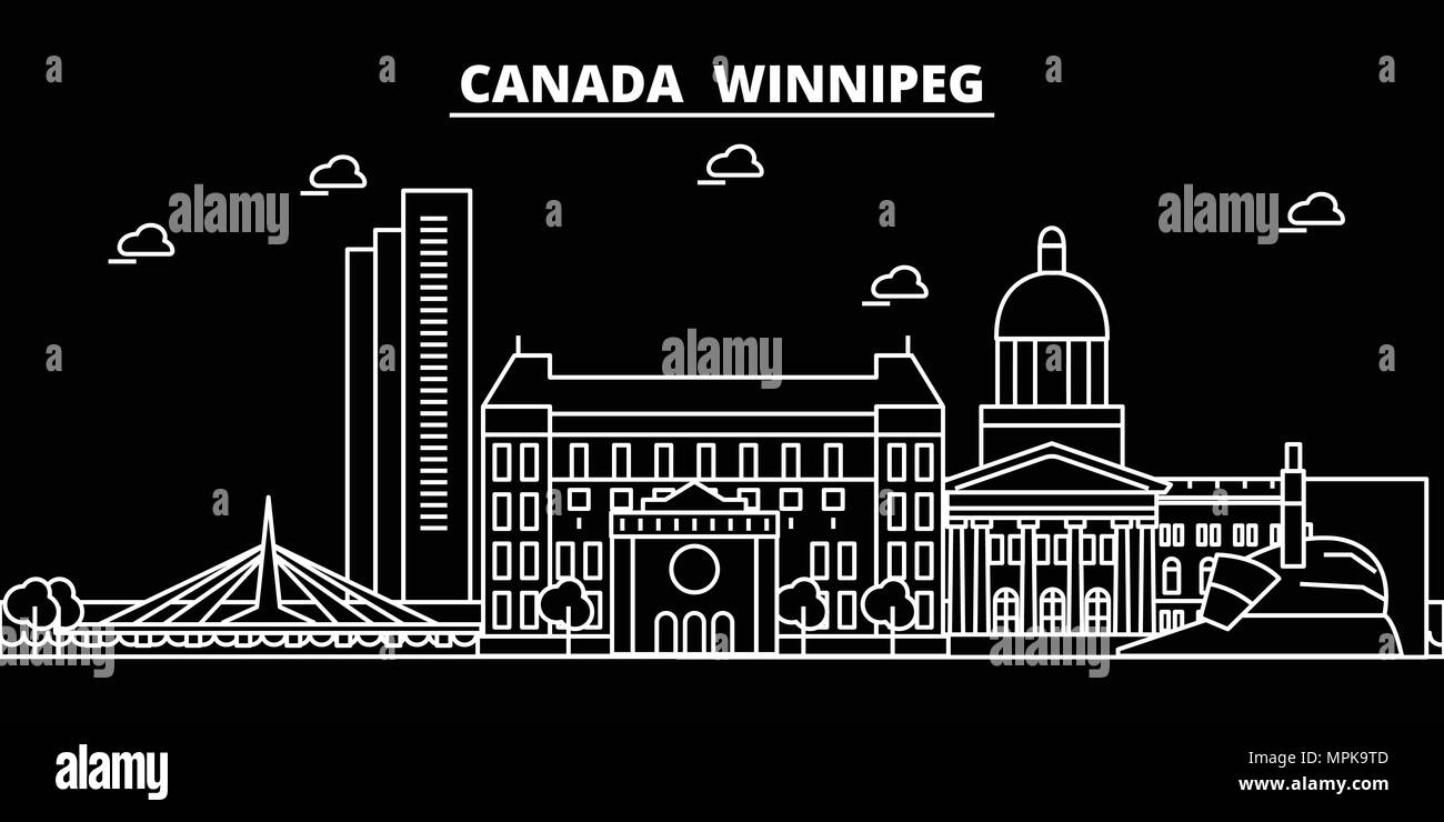 Winnipeg silhouette skyline. Canada - Winnipeg vector city, canadian linear architecture, buildings. Winnipeg travel illustration, outline landmarks. Canada flat icon, canadian line banner Stock Vector