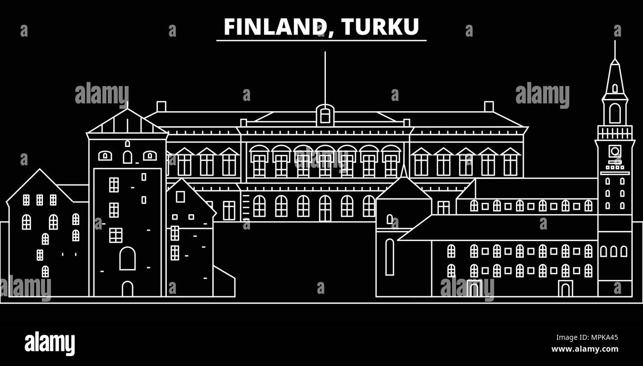 Turku silhouette skyline. Finland - Turku vector city, finnish linear architecture, buildings. Turku travel illustration, outline landmarks. Finland flat icon, finnish line banner Stock Vector
