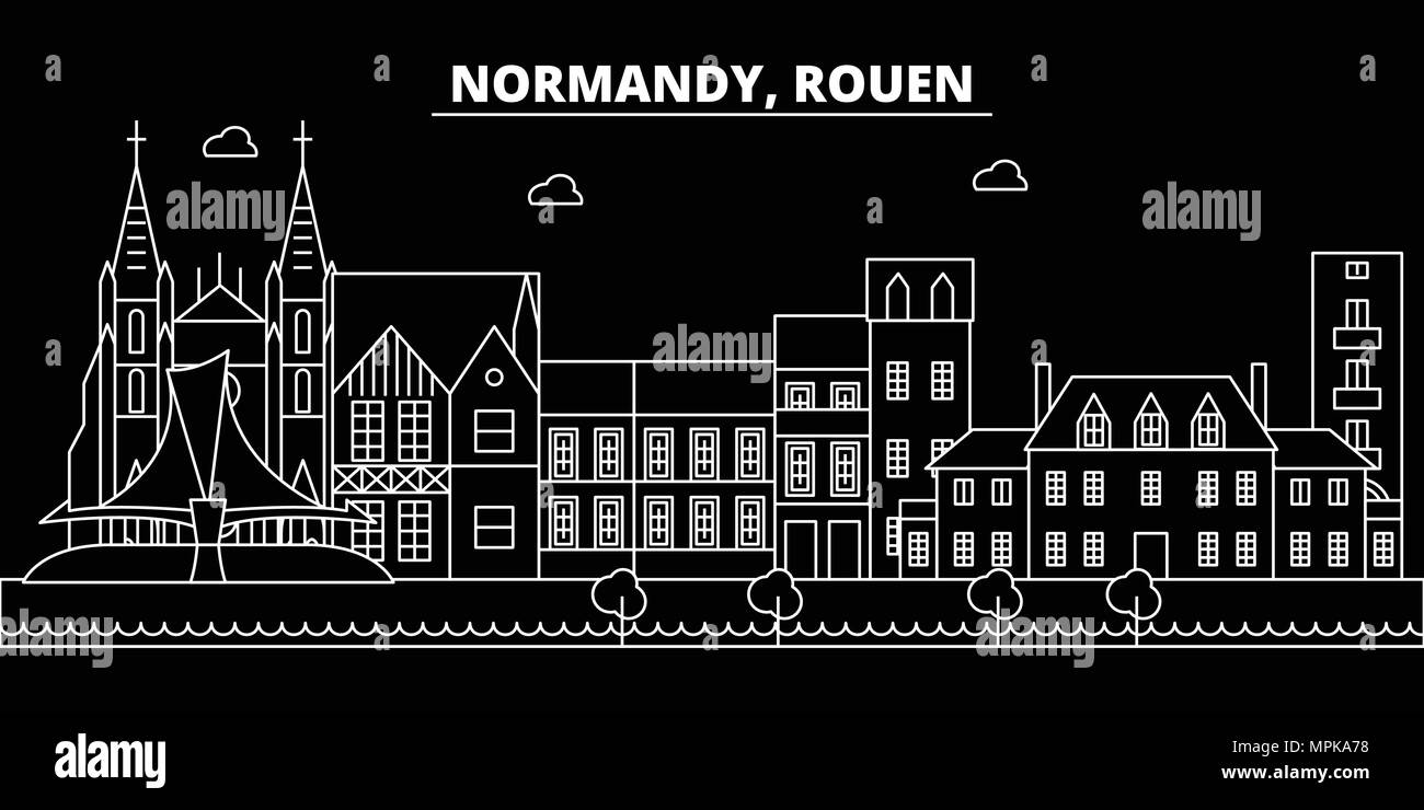Rouen silhouette skyline. France - Rouen vector city, french linear architecture, buildings. Rouen travel illustration, outline landmarks. France flat icon, french line banner Stock Vector
