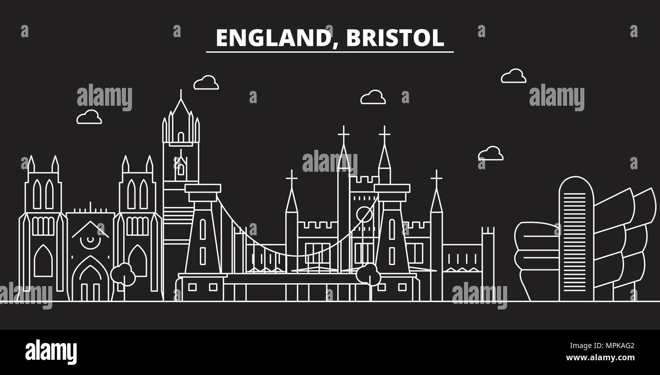 Bristol silhouette skyline. Great Britain - Bristol vector city, british linear architecture, buildings. Bristol travel illustration, outline landmarks. Great Britain flat icon, british line banner Stock Vector