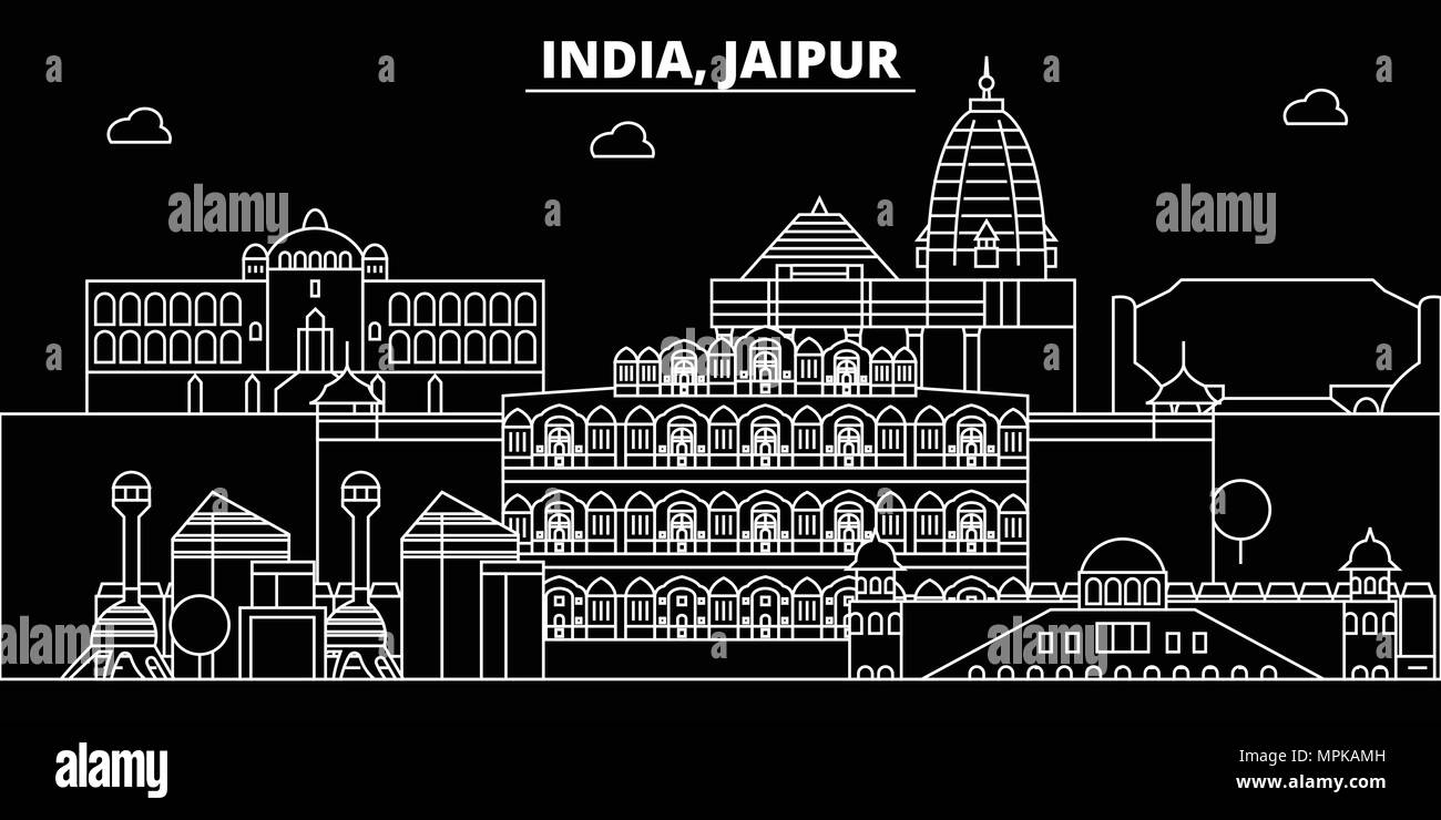 Jaipur silhouette skyline. India - Jaipur vector city, indian linear architecture, buildings. Jaipur travel illustration, outline landmarks. India flat icon, indian line banner Stock Vector