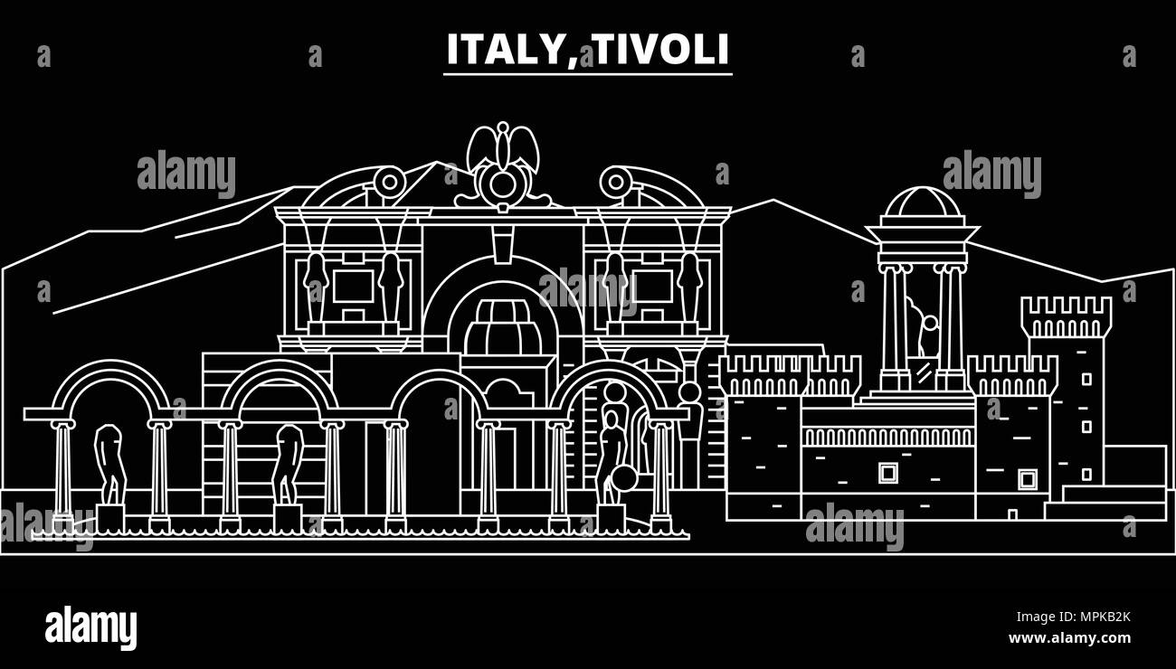Tivoli silhouette skyline. Italy - Tivoli vector city, italian linear architecture, buildings. Tivoli travel illustration, outline landmarks. Italy flat icon, italian line banner Stock Vector