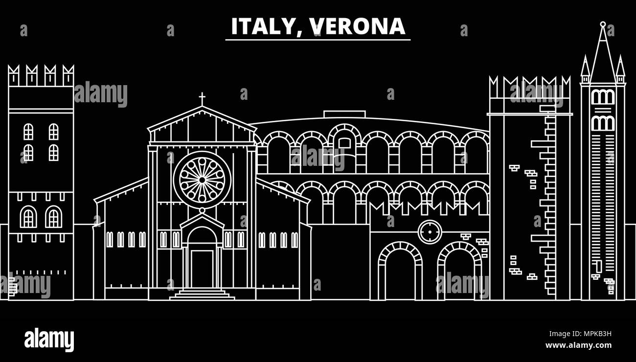 Verona silhouette skyline. Italy - Verona vector city, italian linear architecture, buildings. Verona travel illustration, outline landmarks. Italy flat icon, italian line banner Stock Vector