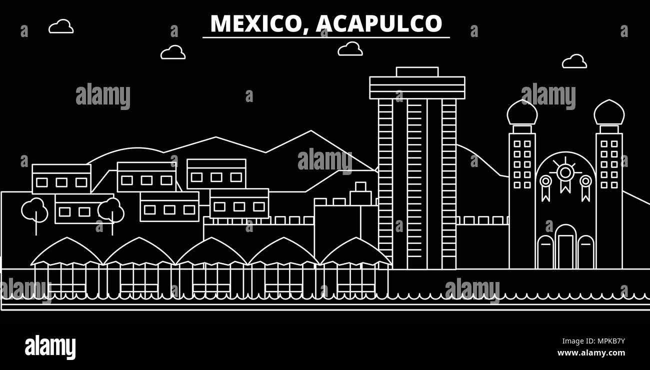 Acapulco silhouette skyline. Mexico Acapulco vector city, mexican