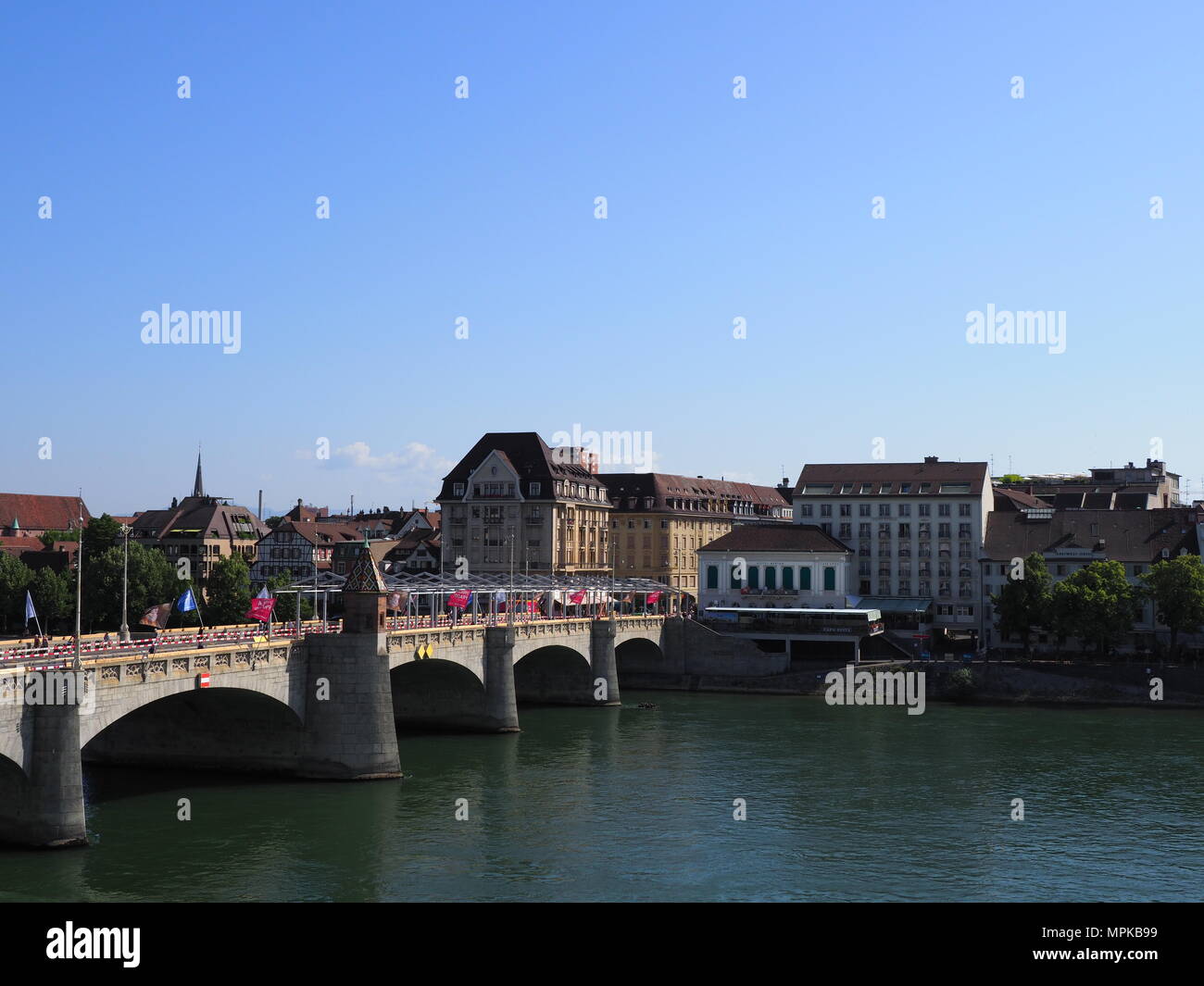 BASEL, SWITZERLAND on JULY 2017: View of cityscape landscapes of swiss ...