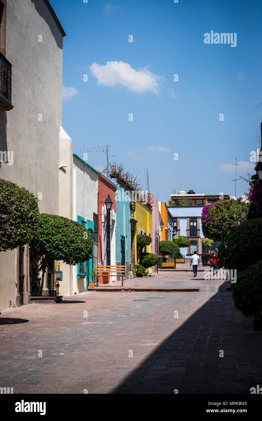 Colourful street in downtown Queretaro, city in Central Mexico Stock Photo