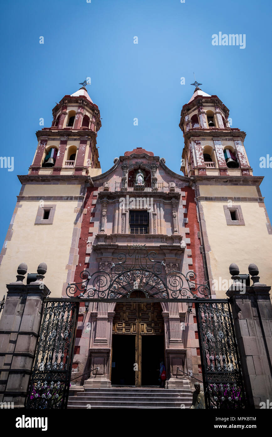 Church, Queretaro City, Queretaro state, Guanajuato, city in Central Mexico Stock Photo