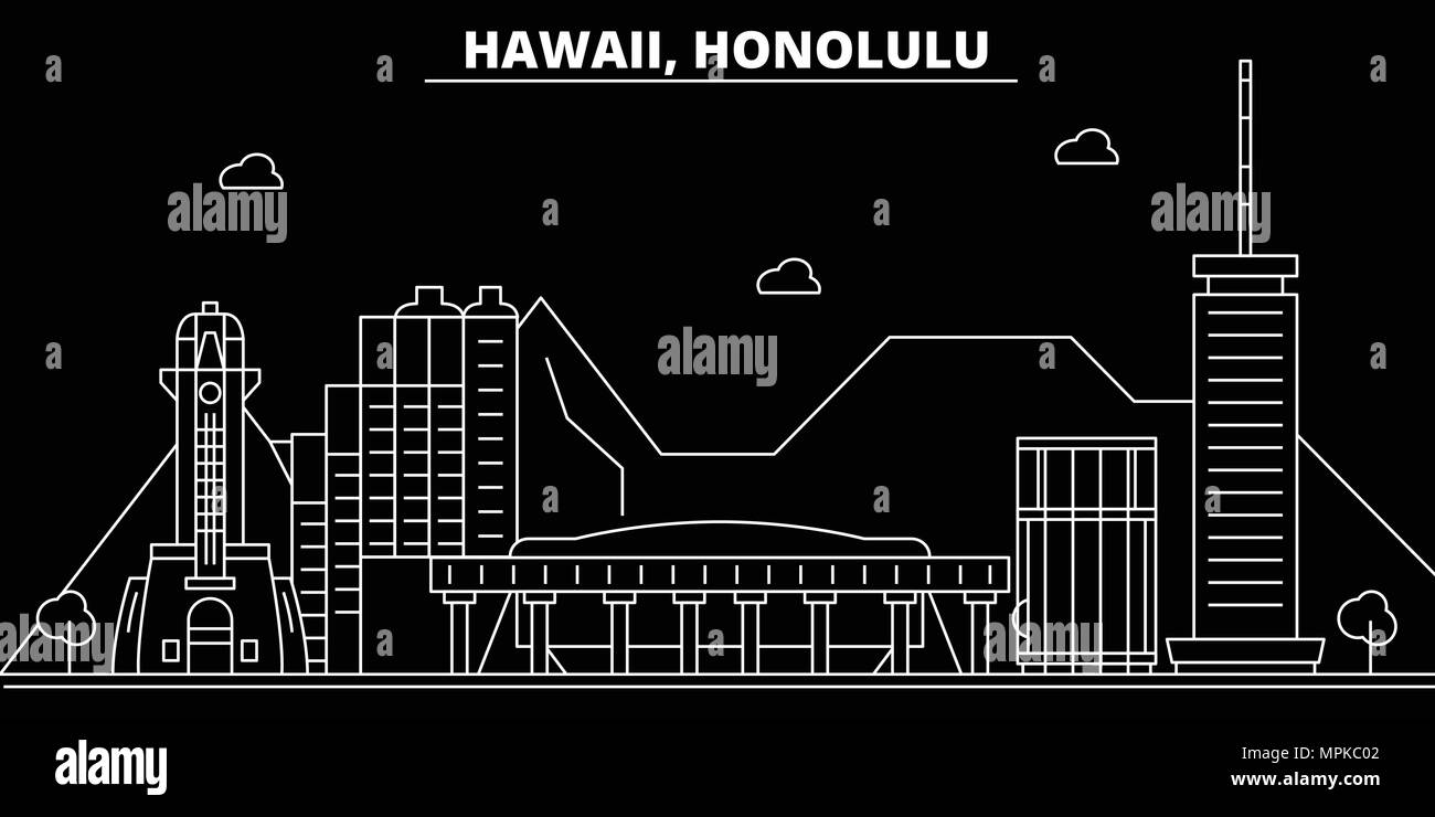 Honolulu silhouette skyline. USA - Honolulu vector city, american linear architecture, buildings. Honolulu travel illustration, outline landmarks. USA flat icons, american line banner Stock Vector