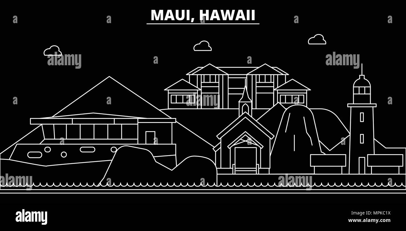 Maui silhouette skyline. USA - Maui vector city, american linear architecture, buildings. Maui travel illustration, outline landmarks. USA flat icons, american line banner Stock Vector