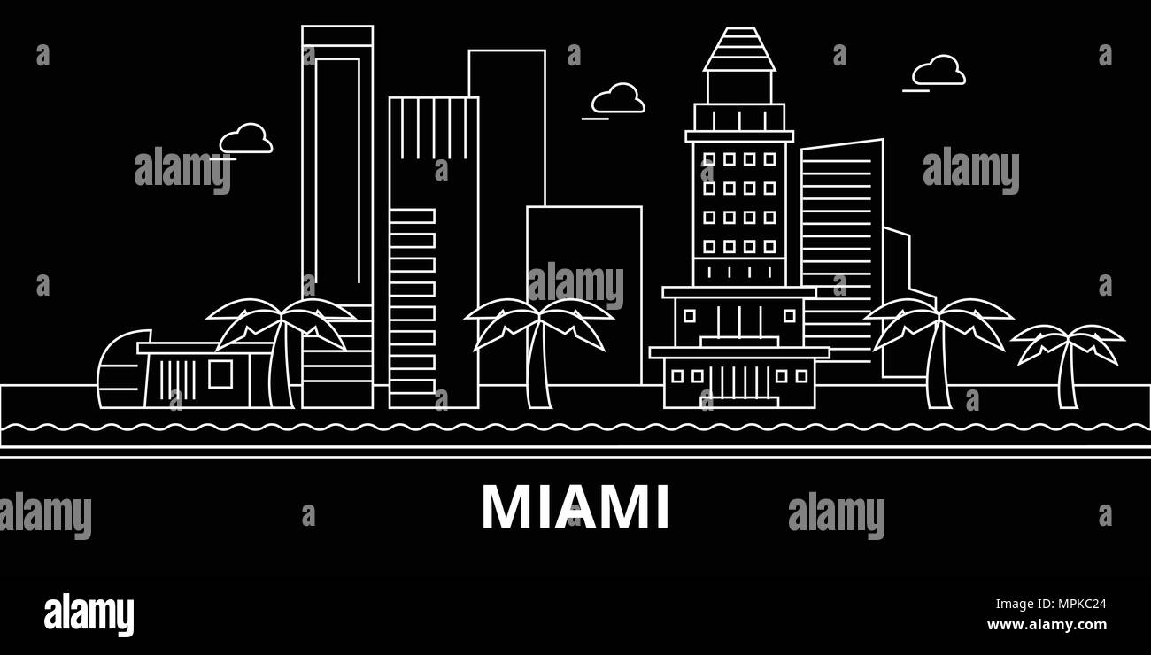 Miami city silhouette skyline. USA Miami city vector city, american
