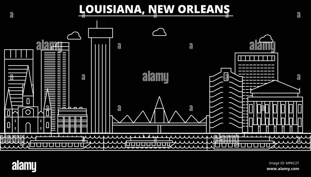 New Orleans silhouette skyline. USA - New Orleans vector city, american linear architecture, buildings. New Orleans travel illustration, outline landmarks. USA flat icons, american line banner Stock Vector