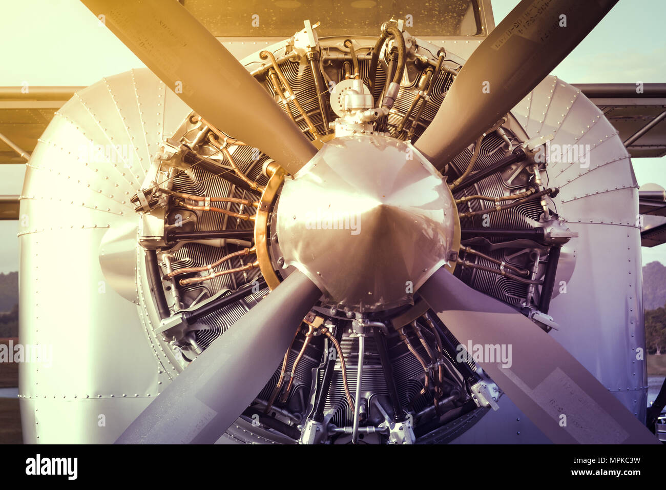 Retro Airplane with engine and Propeller Stock Photo - Alamy