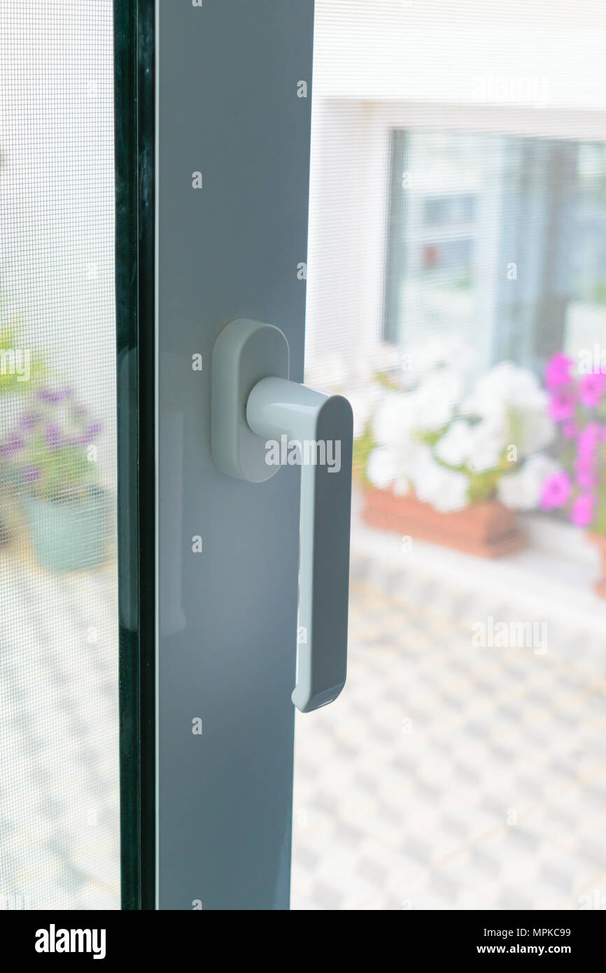 Aluminum sliding door handle detail white color Stock Photo Alamy