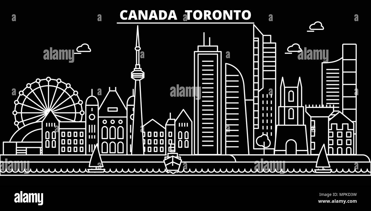 Toronto city silhouette skyline. Canada - Toronto city vector city, canadian linear architecture, buildings. Toronto city travel illustration, outline landmarks. Canada flat icon, canadian line banner Stock Vector