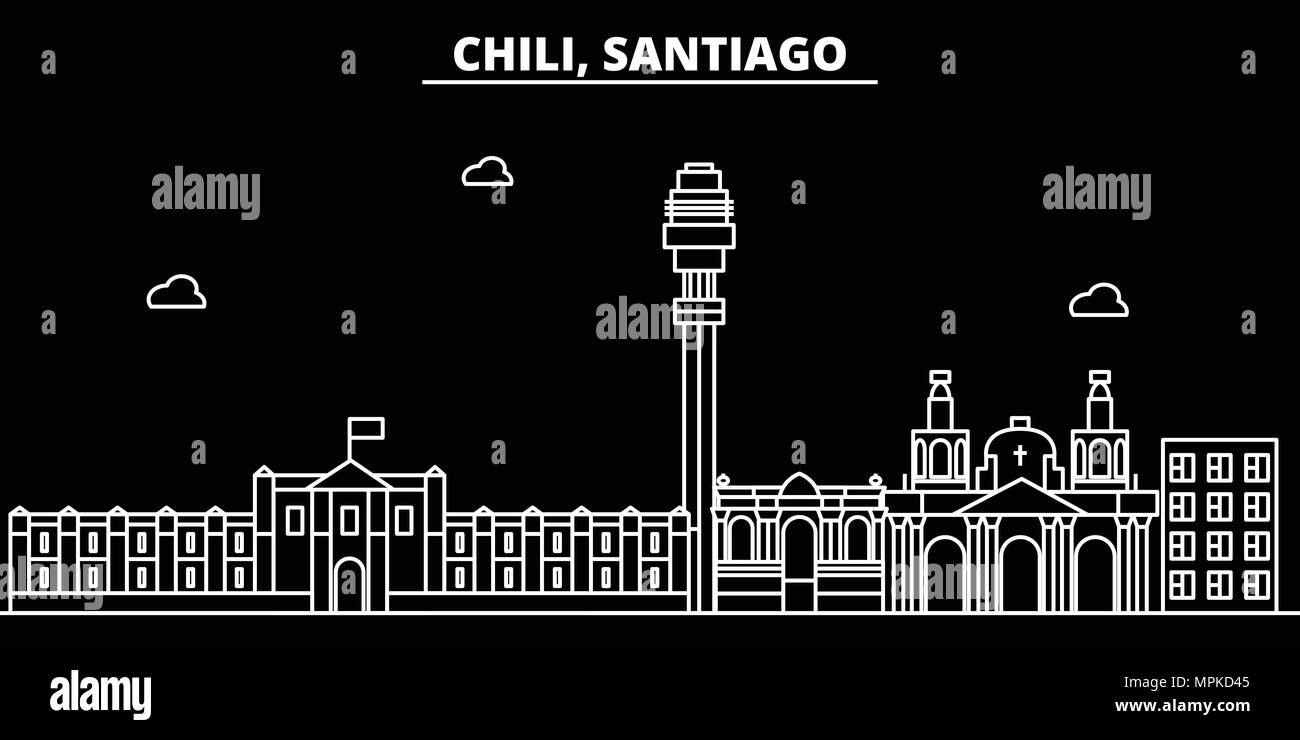 Santiago de Chile silhouette skyline. Santiago de Chile vector city, chilian linear architecture, buildingtravel illustration, outline landmarkflat line icon, s Stock Vector