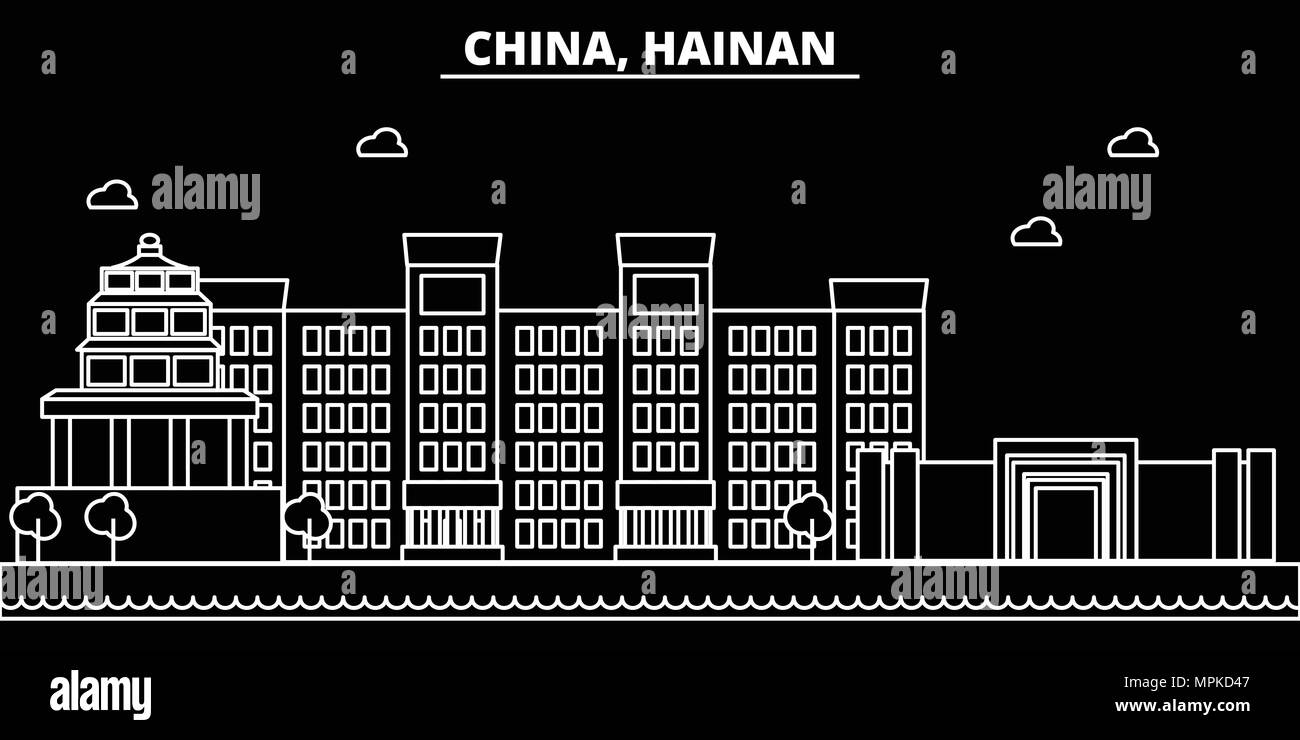 Hainan silhouette skyline. China - Hainan vector city, chinese linear architecture, buildings. Hainan line travel illustration, landmarks. China flat icon, chinese outline design banner Stock Vector