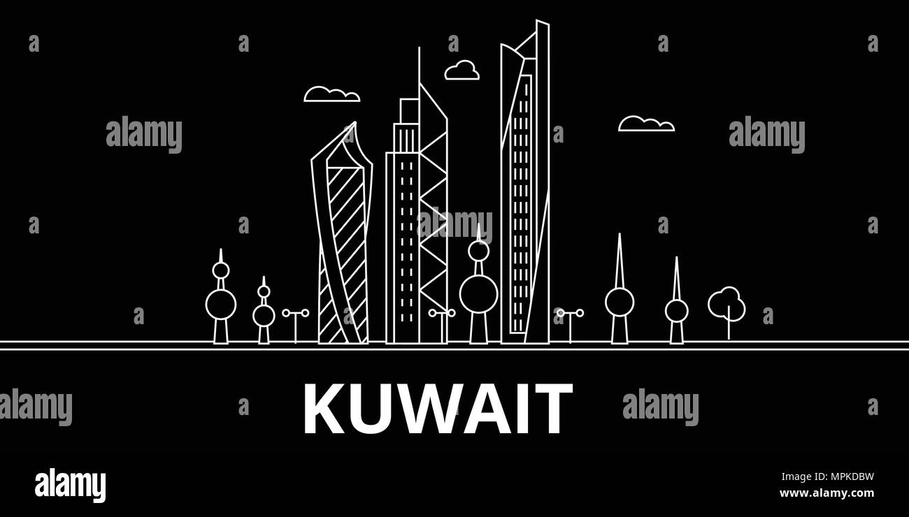 Kuwait Silhouette Skyline Vector City Kuwaiti Linear