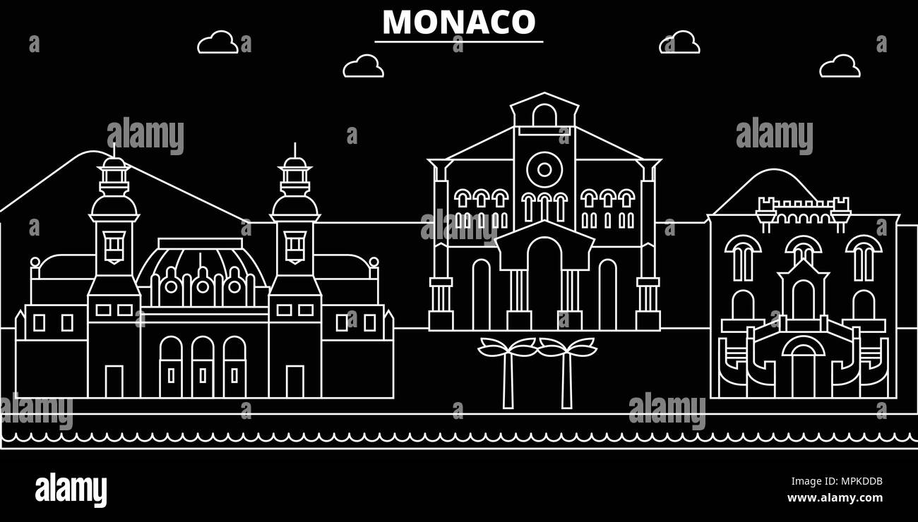Monaco silhouette skyline, vector city, monacan linear architecture, buildings. Monaco travel illustration, outline landmarks, flat icons, monacan line banner Stock Vector