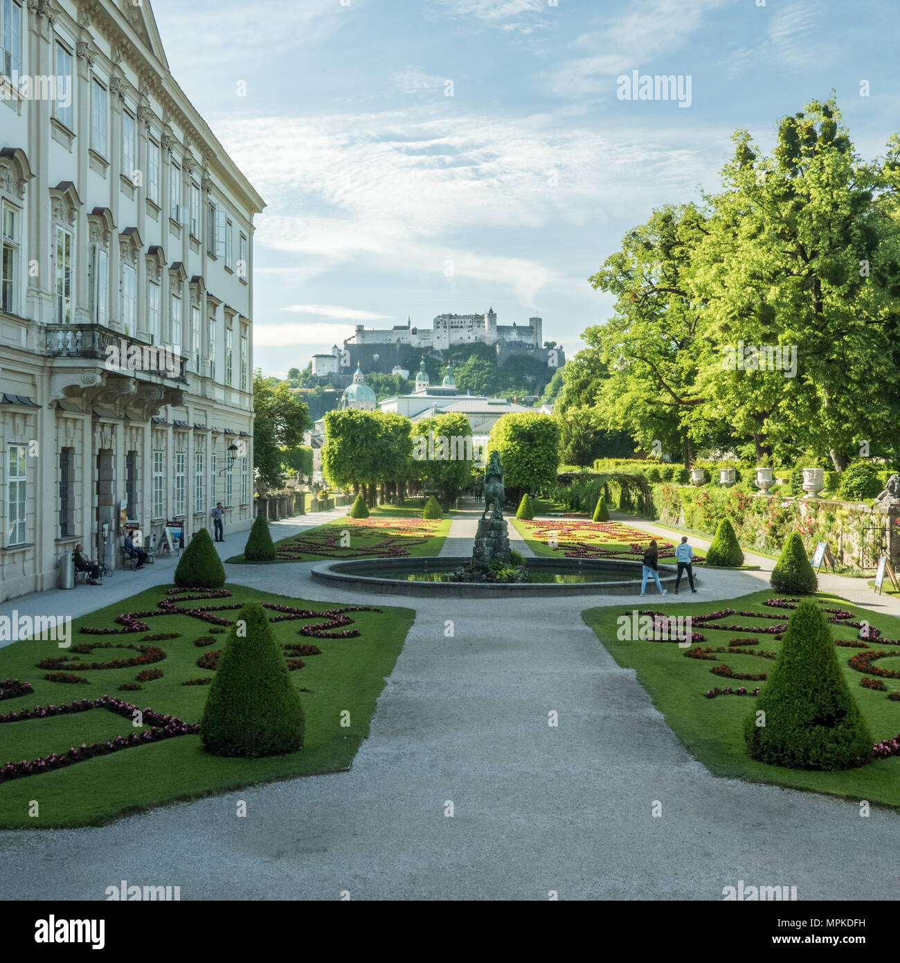 Mirabell Palace Gardens With The Medieval Fortress Of Hohensalzburg 
