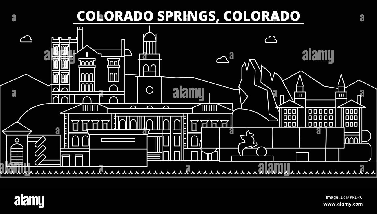 Colorado Springs silhouette skyline. USA - Colorado Springs vector city, american linear architecture. Colorado Springs travel illustration, outline landmarks. USA flat icons, american line banner Stock Vector