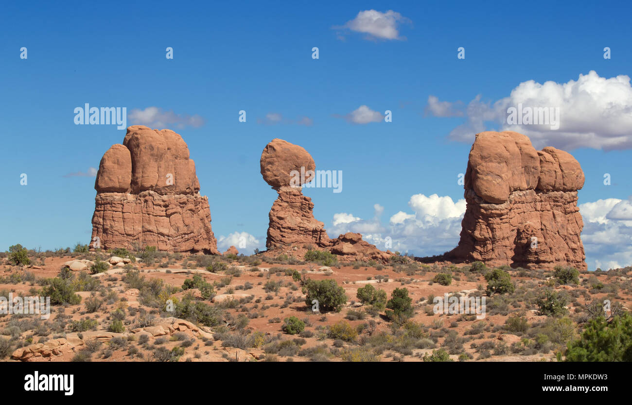 Famous Balancing Rocks Famous Balancing Rock in the Arches National park, Utah, USA Stock ...