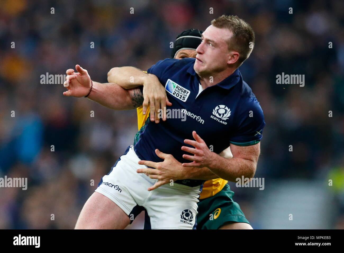 Action during the IRB RWC 2015 Quarter Final match between Australia v Scotland at Twickenham Stadium. London, England. 18 October 2015 --- Image by © Paul Cunningham Stock Photo