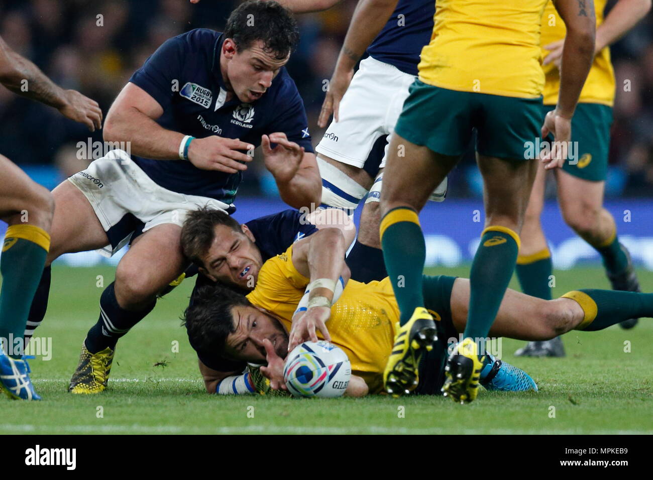 Action during the IRB RWC 2015 Quarter Final match between Australia v Scotland at Twickenham Stadium. London, England. 18 October 2015 --- Image by © Paul Cunningham Stock Photo