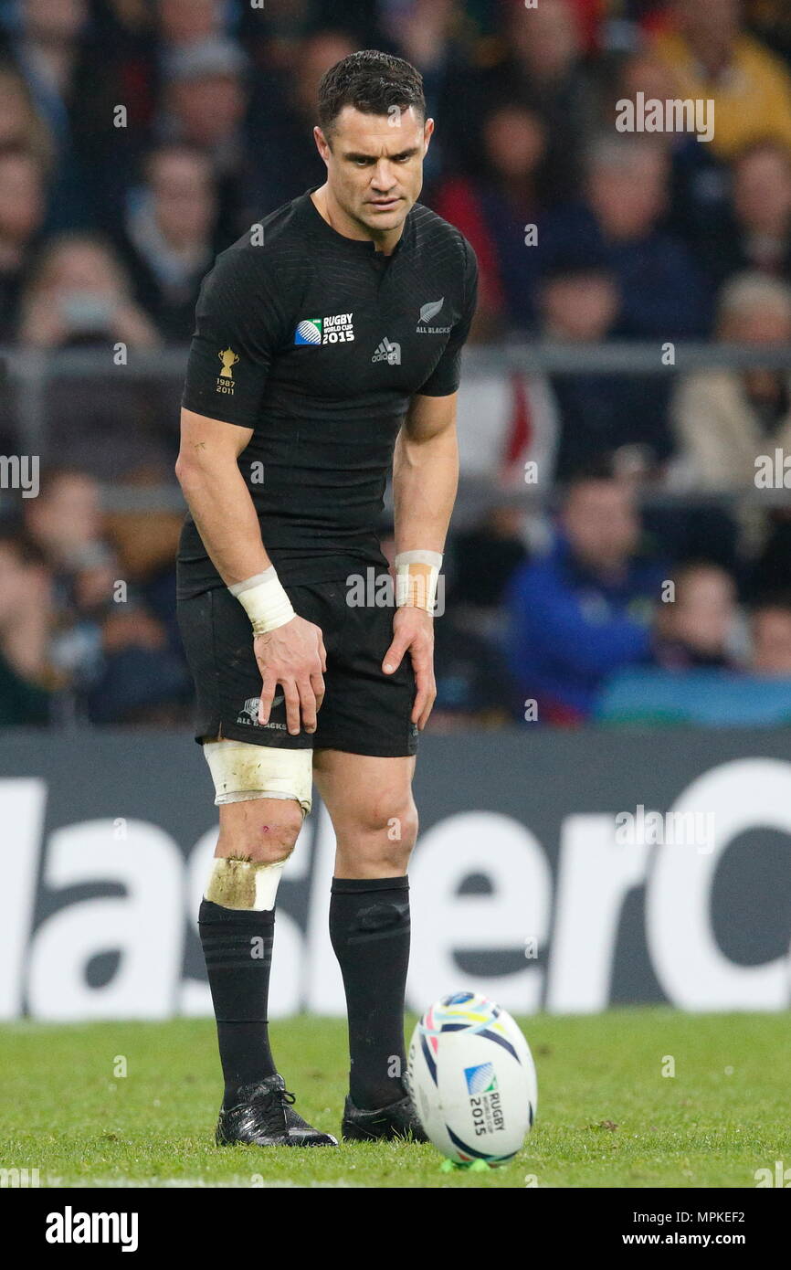 Dan Carter of the New Zealand All Blacks in action during the IRB RWC 2015 Ð Semi Final 1 for Match 45, between South Africa v New Zealand at Twickenham Stadium. London, England. 25 October 2015 --- Image by © Paul Cunningham Stock Photo