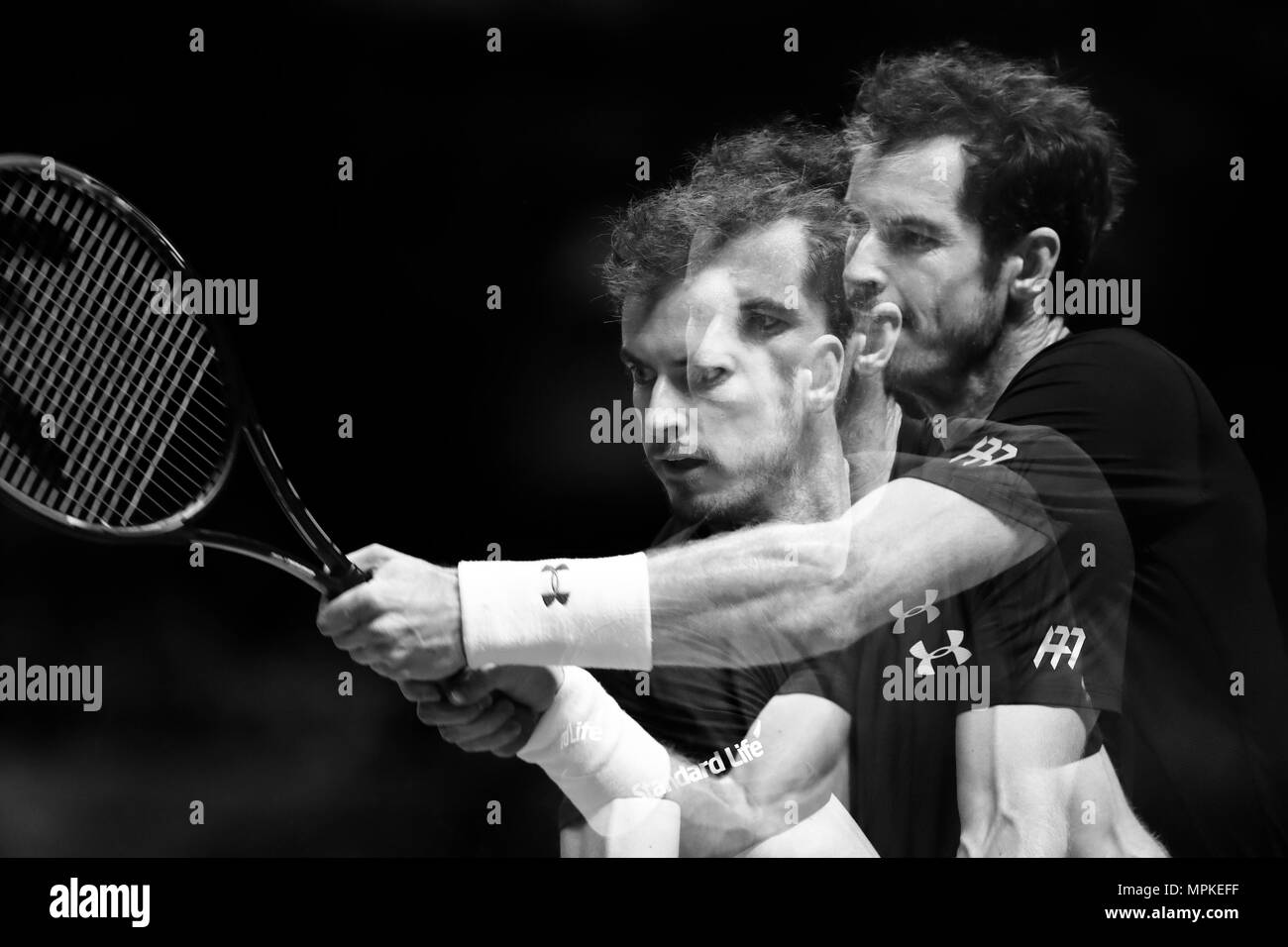 Andy Murray vs David Ferrer during Day 2 of the 2015 Barclays ATP World Tour Finals - O2 Arena London England. 16 November 2015 --- Image by © Paul Cunningham Stock Photo