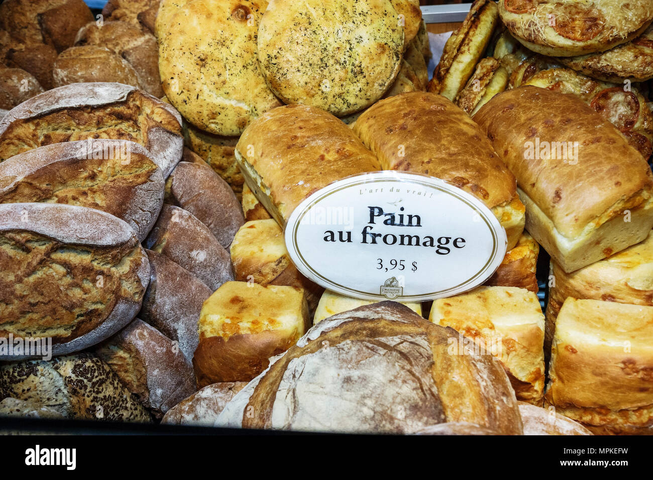 Montreal Canada,Quebec Province,Atwater Market,rue Saint Ambroise,Boulangerie Premiere Moisson,bakery,bread with cheese,Canada070704011 Stock Photo