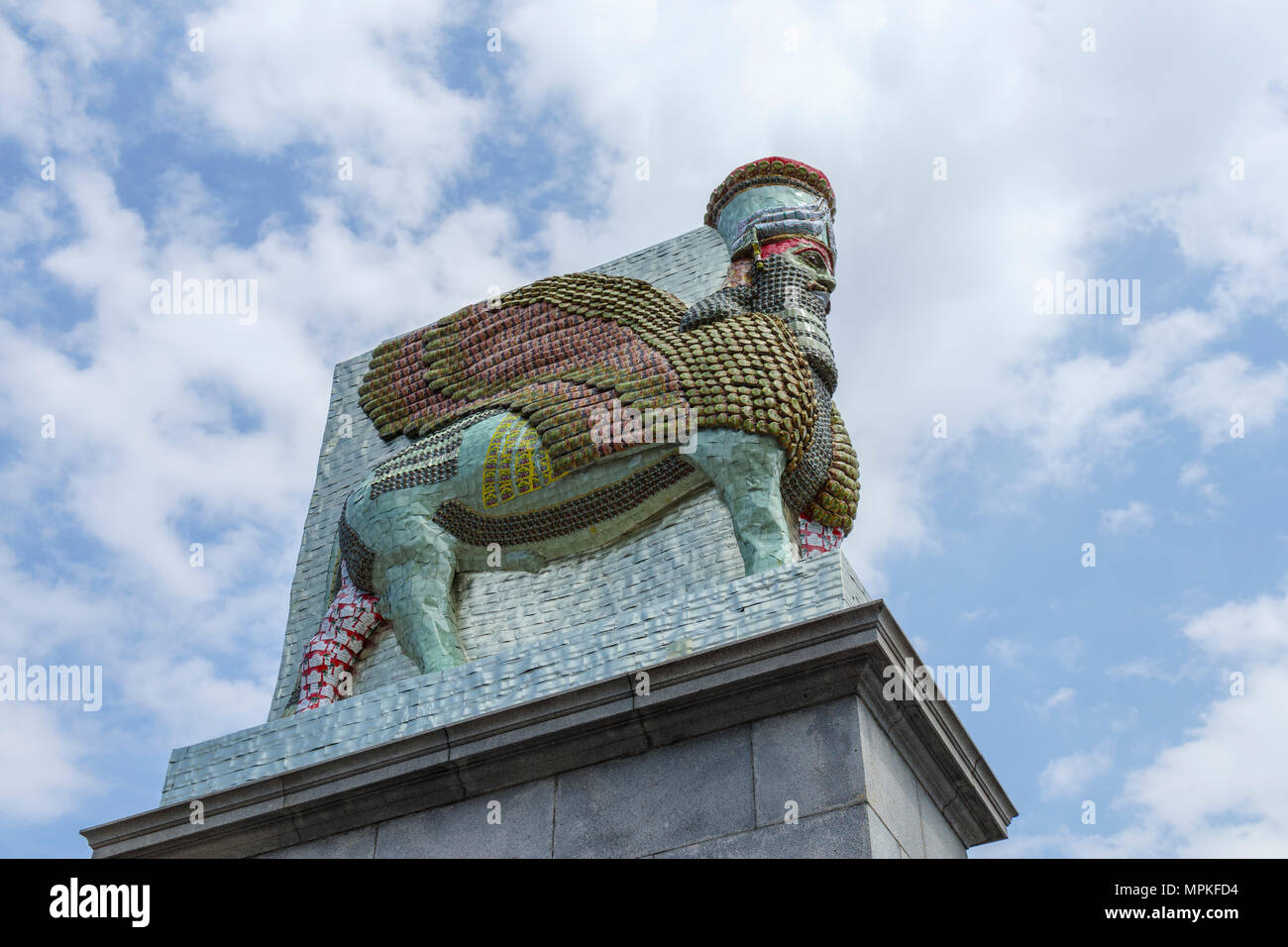 Assyrian Lamassu statue, The Invisible Enemy Should Not Exist, Fourth Plinth, Trafalgar Square, Charing Cross area, Westminster, central London WC2 Stock Photo
