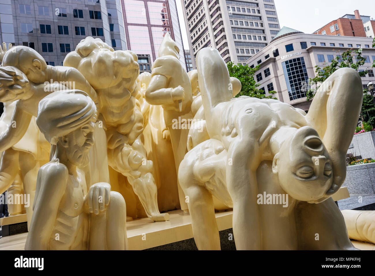 Montreal Canada,Quebec Province,Avenue McGill,BNP building,Illuminated Crowd sculpture,art,artist,polyester resin 1985,Canada070704125 Stock Photo