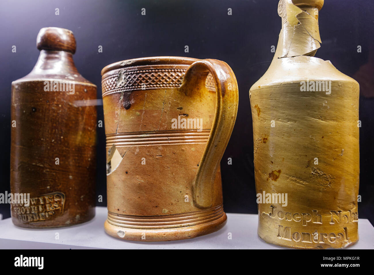 Montreal Canada,Quebec Province,Pointe a Calliere,Museum of Archaeology & History,city underground remains,ceramic jugs,Canada070704183 Stock Photo