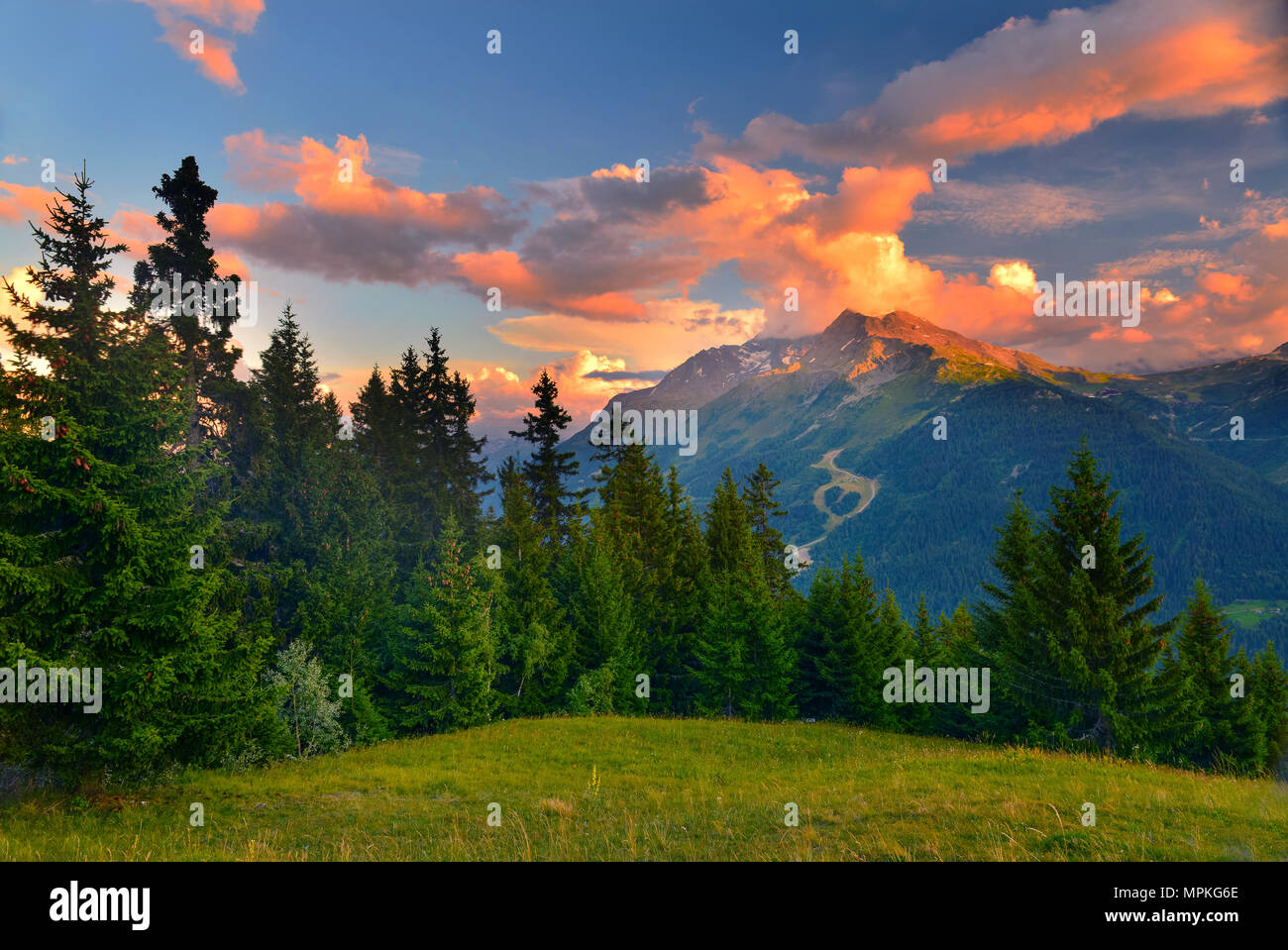 View of evening Alps in summer,France. Stock Photo