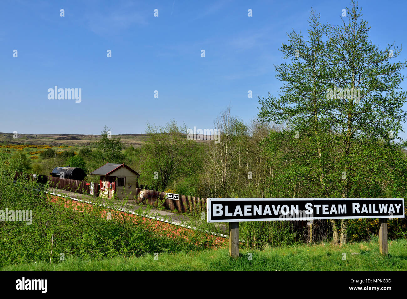 Pontypool and Blaenavon Railway Company heritage steam train station at Big Pit: National Coal Museum, South Wales Valleys, Blaenavon, UK Stock Photo