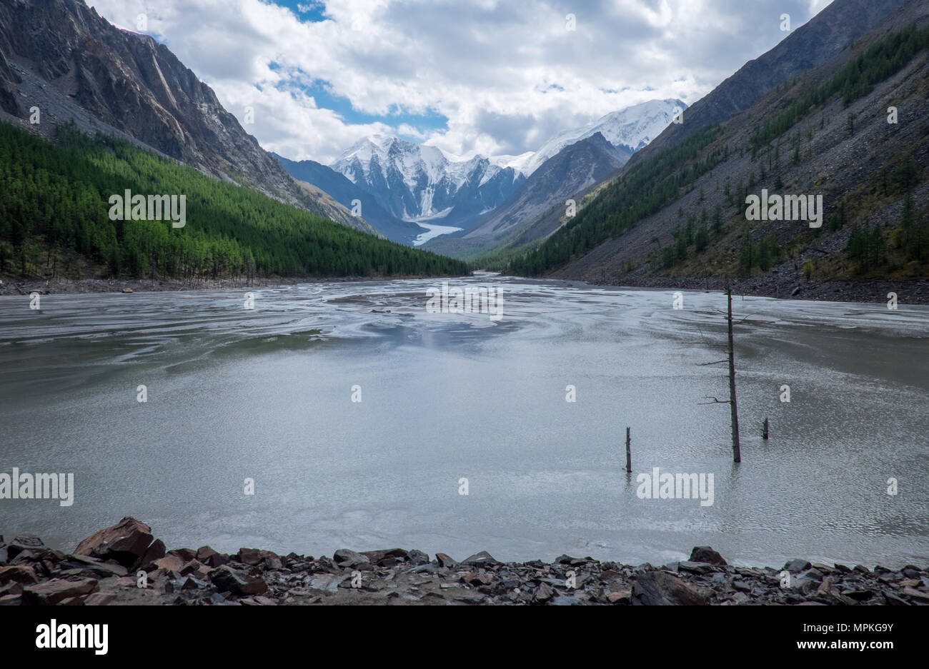 Mountain landscape. Lake Maash in the Republic of Altai. Stock Photo