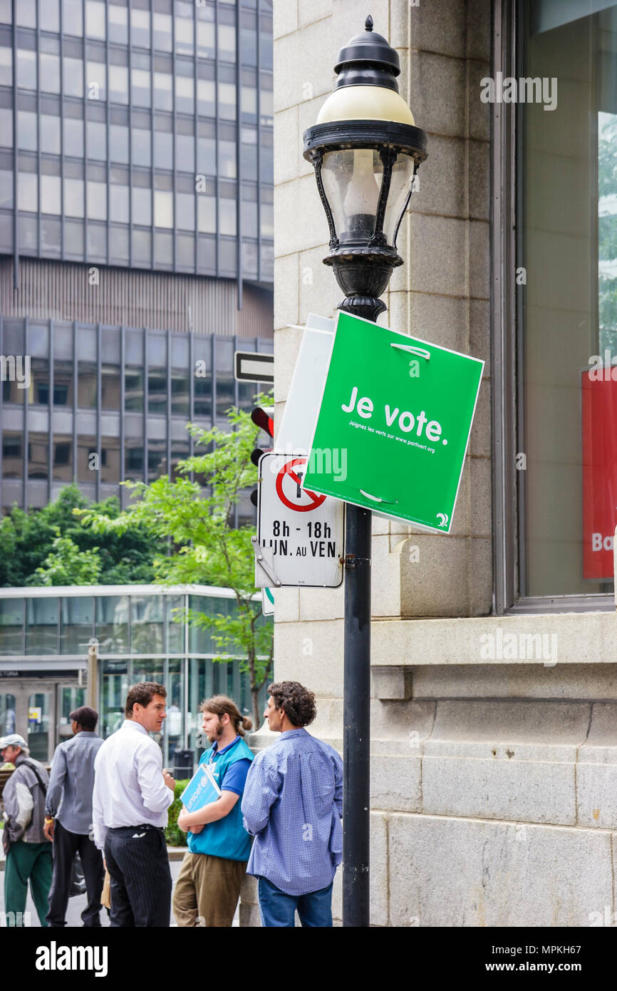 Montreal Canada,Quebec Province,sign,I vote,lamppost,politics,message,Canada070705103 Stock Photo