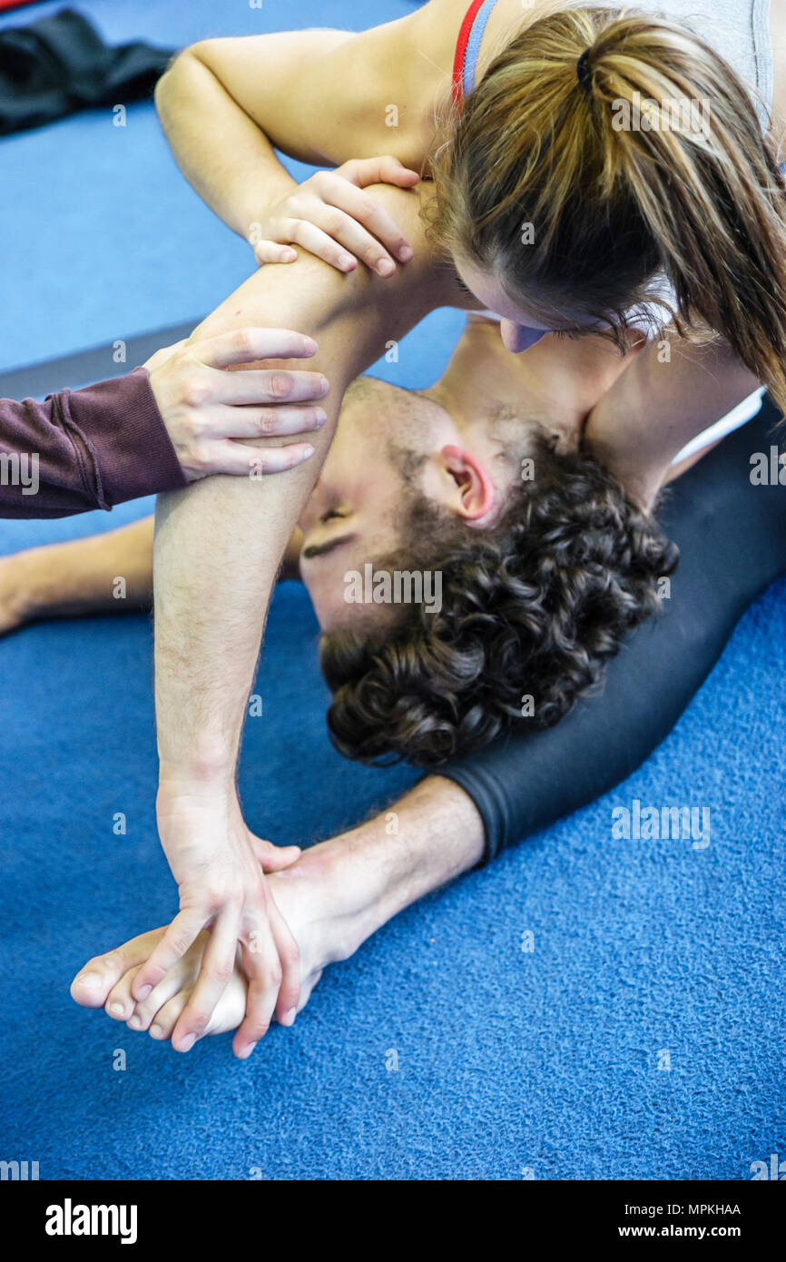 Montreal Canada,Quebec Province,National Circus School,campus,gymnastics,gymnast,practice,rehearsal,acrobatic skills,student students education pupil Stock Photo