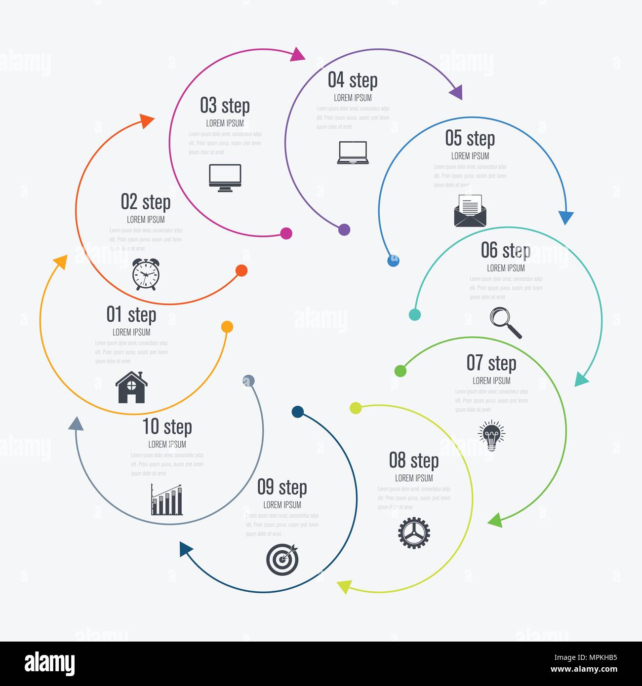 Infographics template 10 options with circle Stock Vector