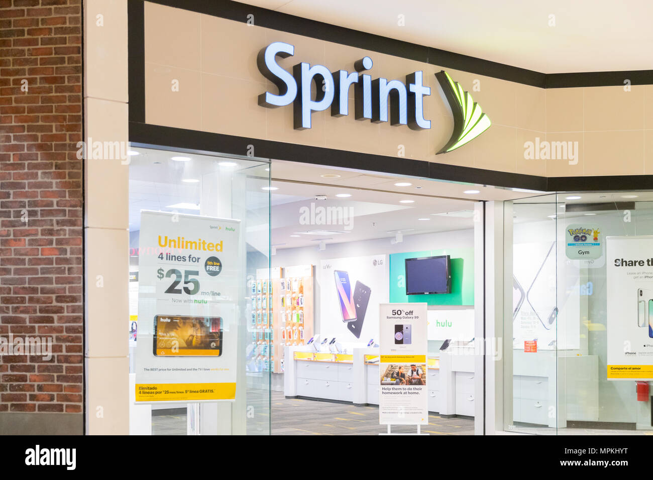 Philadelphia, Pennsylvania, May 21 2018: Sprint store exterior and logo. Sprint is a United States telecommunications holding company tproviding wirel Stock Photo