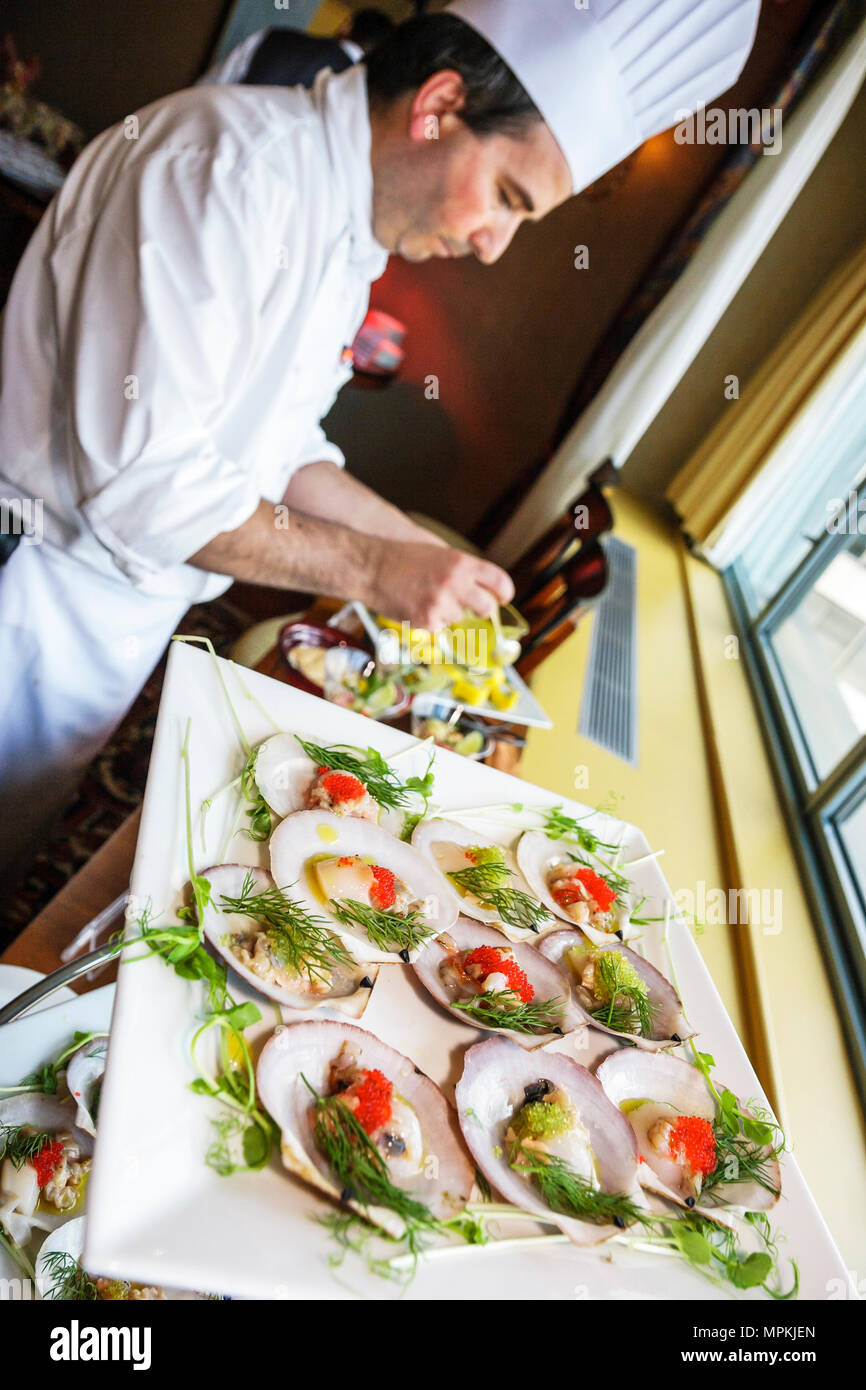 Montreal Canada,Quebec Province,Fairmont Queen Elizabeth,hotel,man men male,chef,hors d'oeuvres reception,prepare,food,hospitality,Canada070706124 Stock Photo