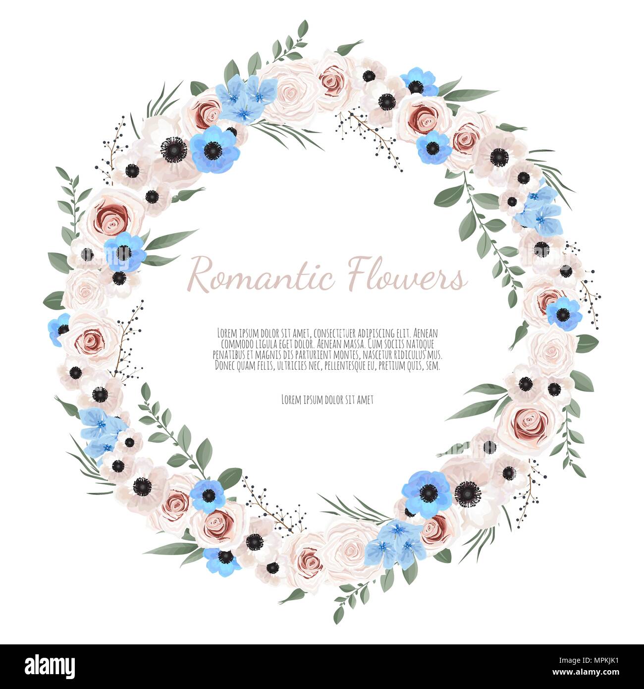 Cute wreath with leaves and flowers, vector illustration in vintage ...