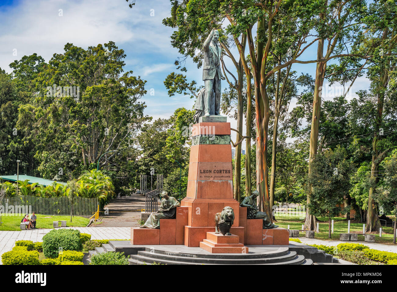 San Jose, Costa Rica - November 10, 2016: The statue of 1930s president León Cortes located at the principal entrance at the west end of Paseo Colon.  Stock Photo