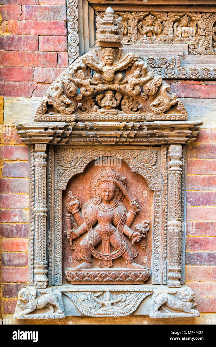 Mul Chowk courtyard, Wall carved Statues, Hanuman Dhoka Royal Palace, Patan Durbar Square, Unesco World Heritage Site, Kathmandu valley, Lalitpur, Nep Stock Photo