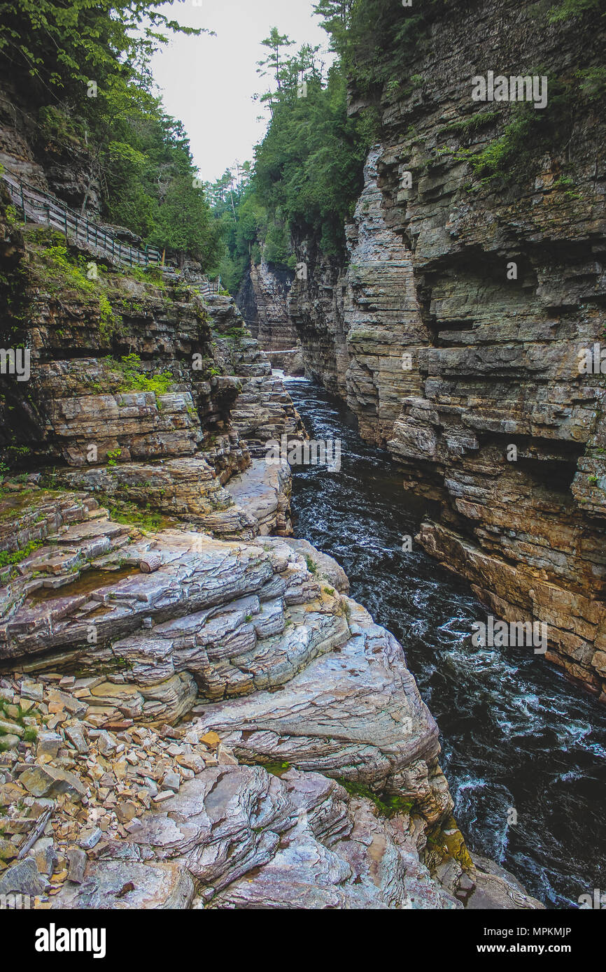 Beautiful, two-mile (3.2 km) sandstone gorge carved from the Ausable River which empties into Lake Champlain in the Adirondacks region of Upstate New  Stock Photo