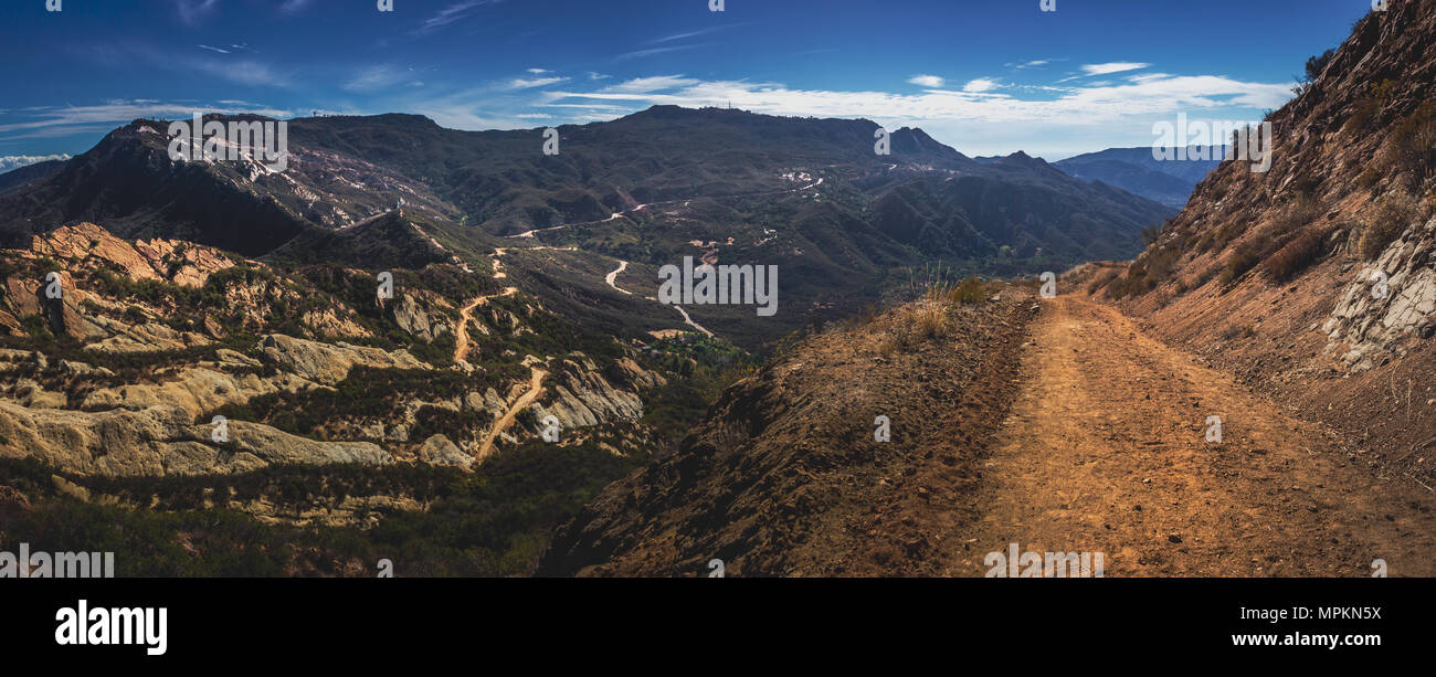 Picturesque overlook of Calabasas Peak Trail winding through the canyon