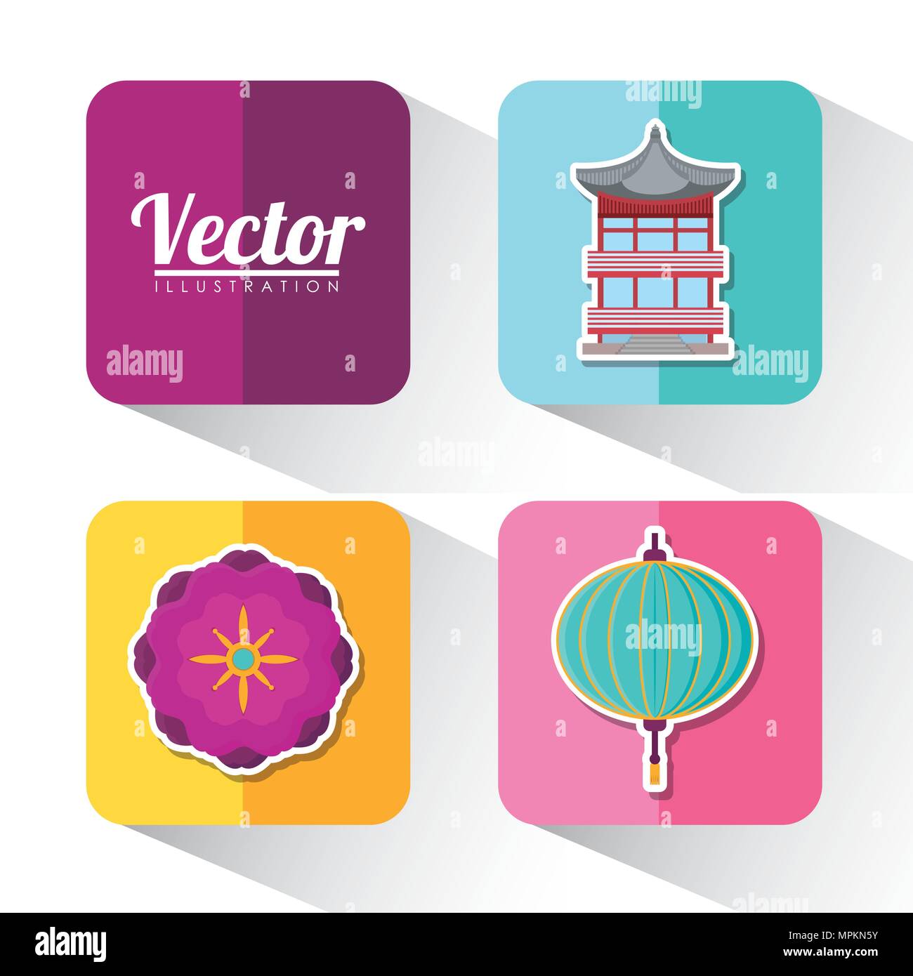 icon set of asia culture concept over colorful squares and white ...