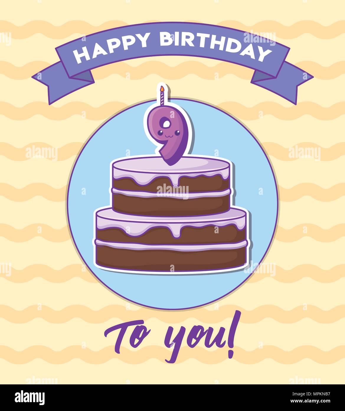 Happy Birthday Invitation With Birthday Cake And Kawaii 9 Number Candle Over Yellow Background Colorful Design Vector Illustration Stock Vector Image Art Alamy
