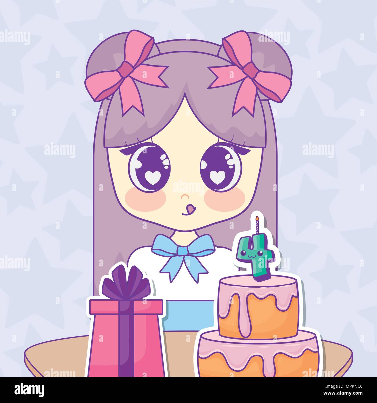 happy birthdaydesign with kawaii anime girl with related icons