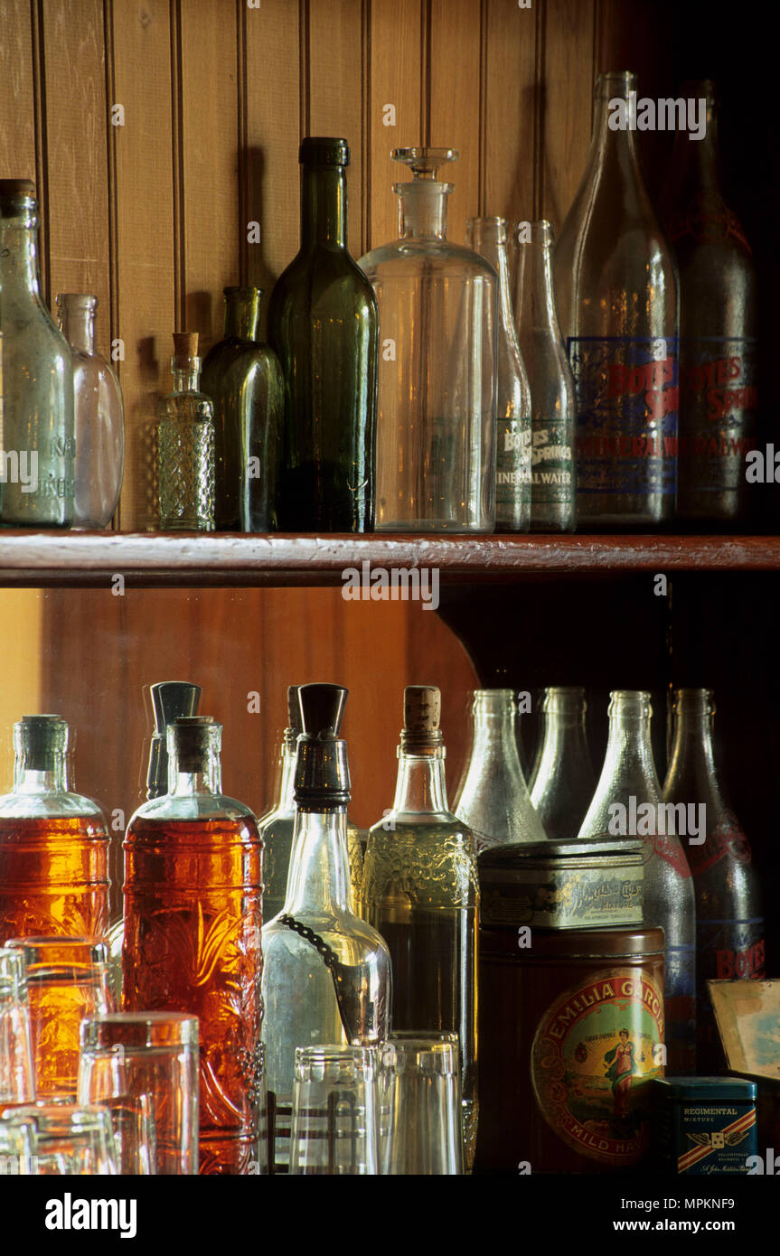 Whiskey display at Toscano Hotel, Sonoma State Historic Park, California Stock Photo